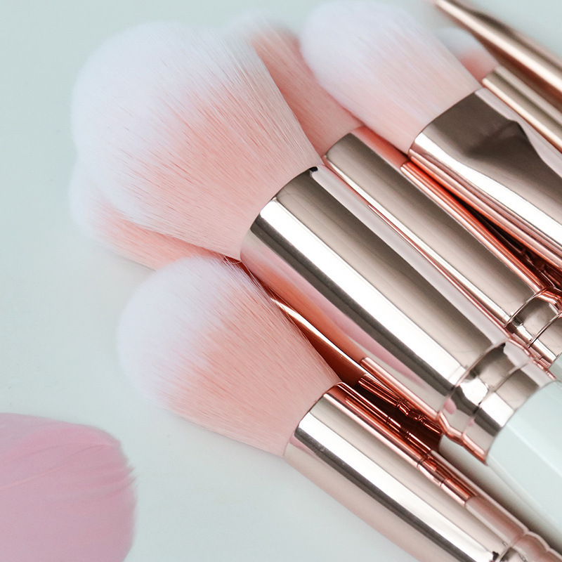 White wooden handle rose gold ferrule 15 pcs pink make up brushes sets with white bag