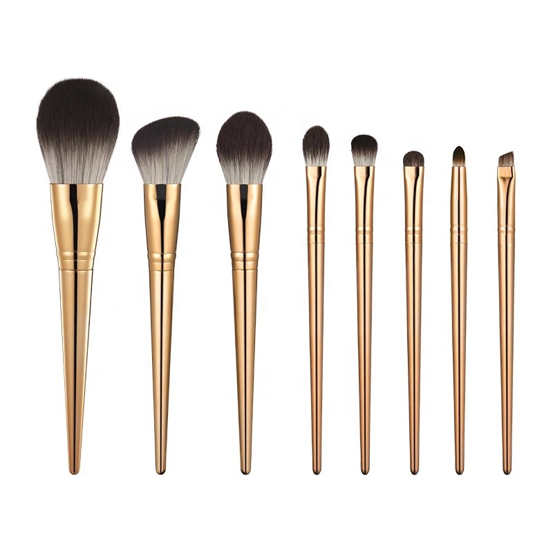 Synthetic vegan cruelty free makeup brushes set 8pcs gold plastic handle makeup brushes