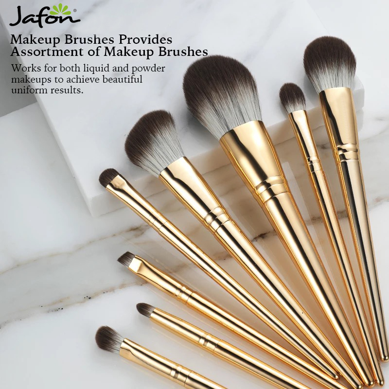 Synthetic vegan cruelty free makeup brushes set 8pcs gold plastic handle makeup brushes