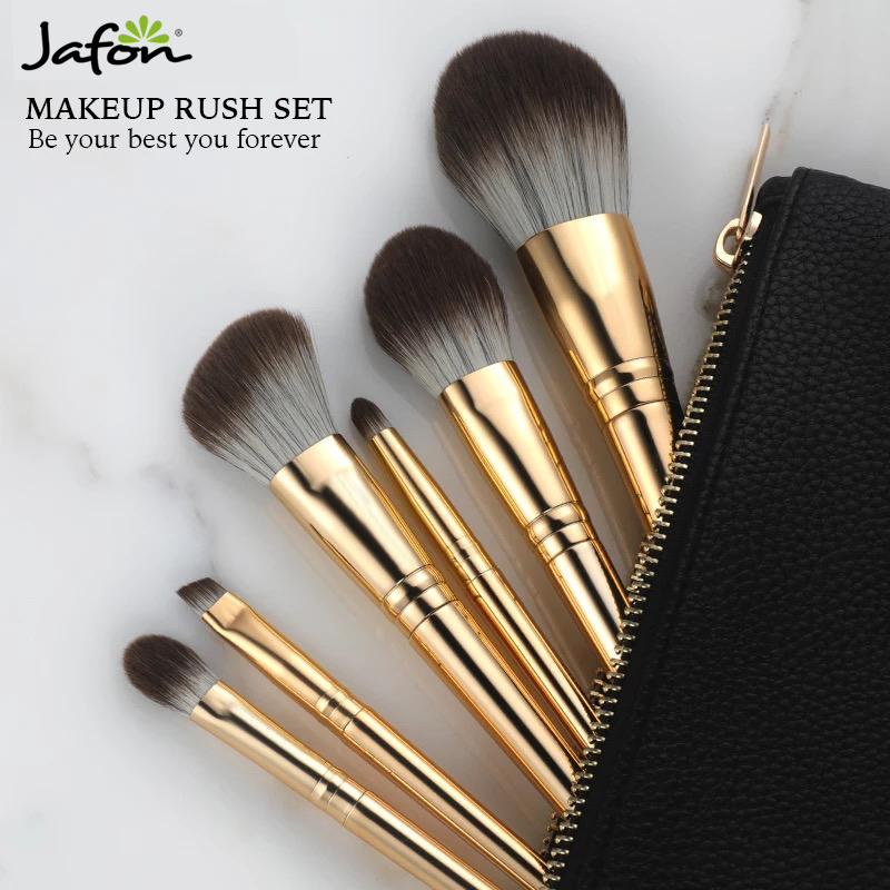 Synthetic vegan cruelty free makeup brushes set 8pcs gold plastic handle makeup brushes