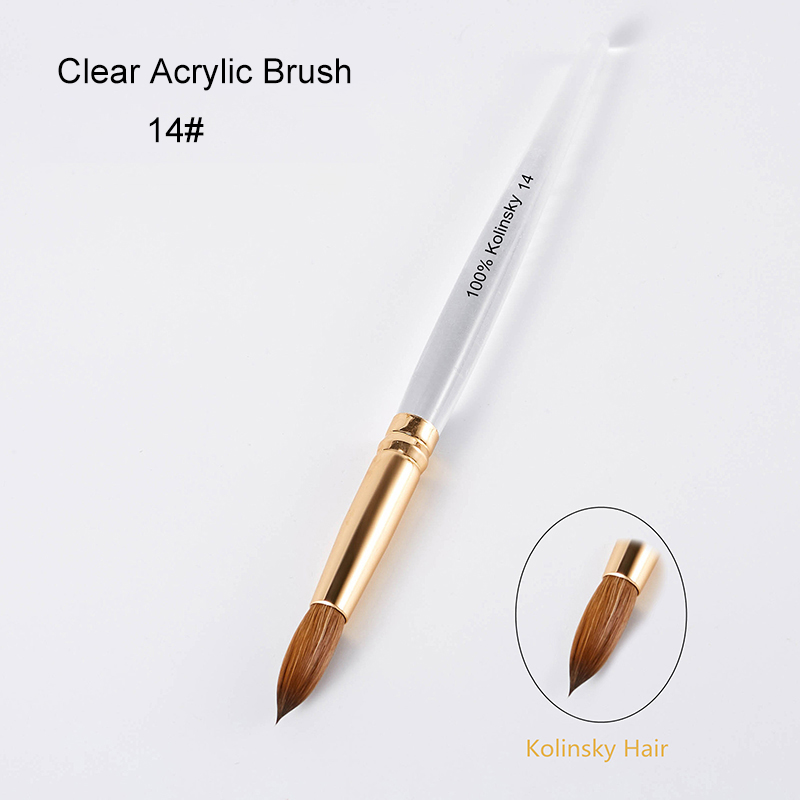 Custom Logo 100% kolinsky Transparent Acrylic Handle Crimped Gel Nail Drill Tips Painting Brush Kit