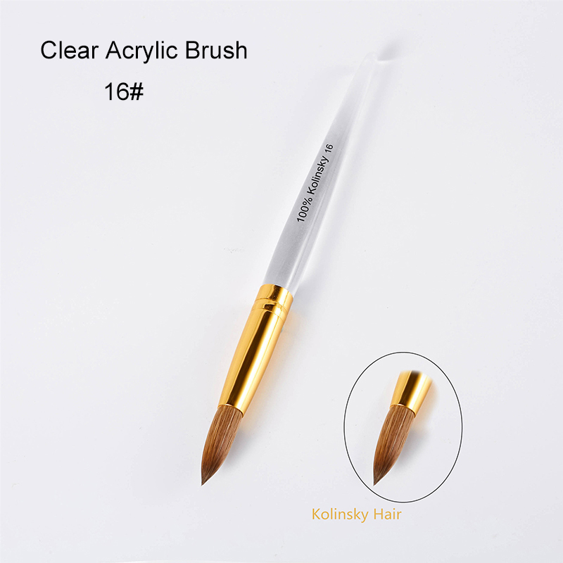 Custom Logo 100% kolinsky Transparent Acrylic Handle Crimped Gel Nail Drill Tips Painting Brush Kit