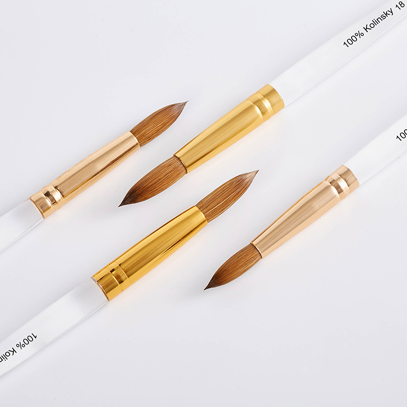 Custom Logo 100% kolinsky Transparent Acrylic Handle Crimped Gel Nail Drill Tips Painting Brush Kit