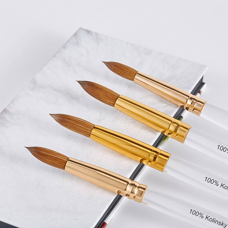 Custom Logo 100% kolinsky Transparent Acrylic Handle Crimped Gel Nail Drill Tips Painting Brush Kit