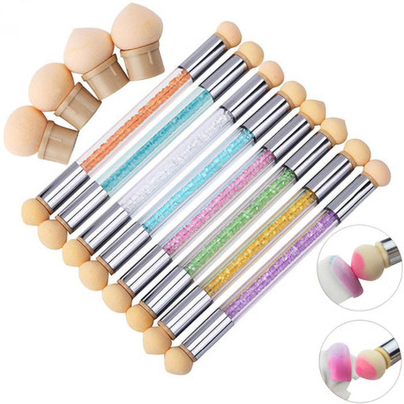 Double Head Sponge Rhinestone Handle Acrylic Picking Dotting Gradient Nail Painting Brush