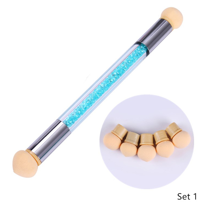 Double Head Sponge Rhinestone Handle Acrylic Picking Dotting Gradient Nail Painting Brush