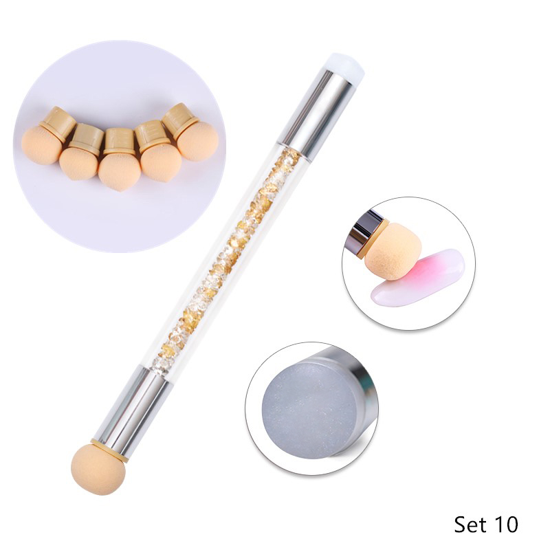 Double Head Sponge Rhinestone Handle Acrylic Picking Dotting Gradient Nail Painting Brush