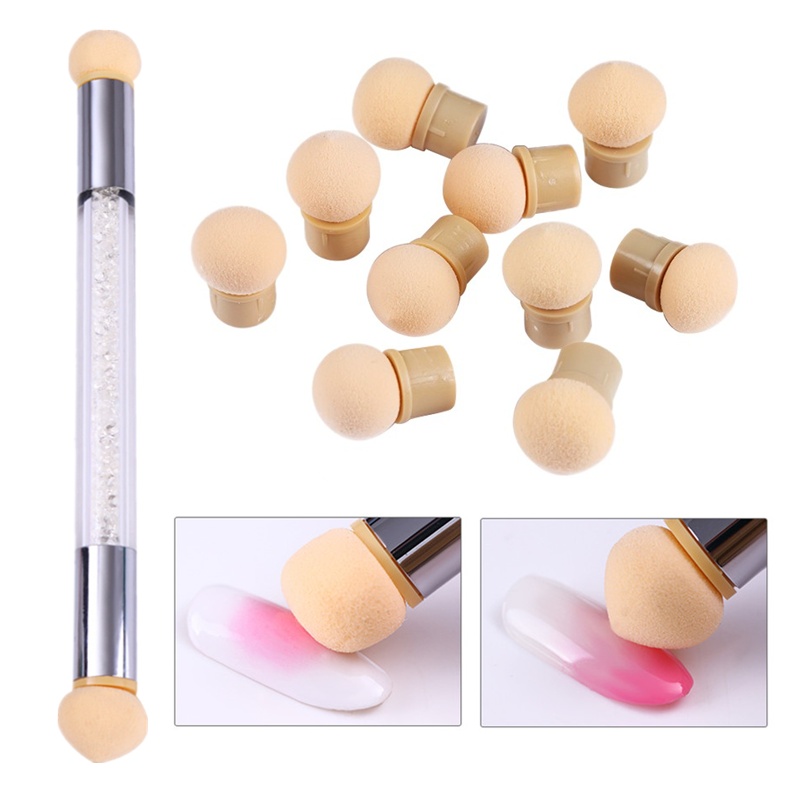 Double Head Sponge Rhinestone Handle Acrylic Picking Dotting Gradient Nail Painting Brush