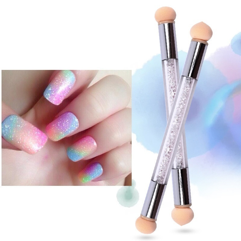 Double Head Sponge Rhinestone Handle Acrylic Picking Dotting Gradient Nail Painting Brush