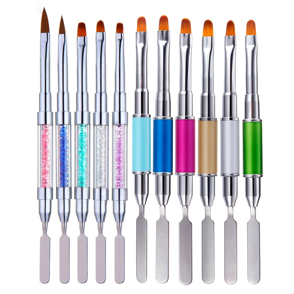 high quality colorful double head nail extension pen dual usage Nail art brush spatula pen Uv gel brush