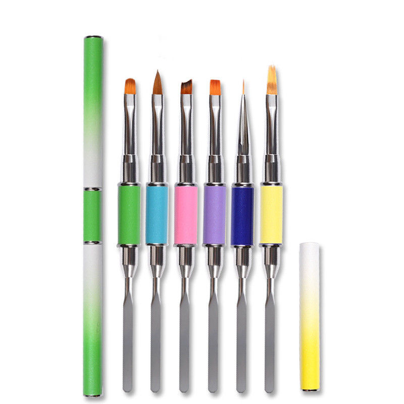 high quality colorful double head nail extension pen dual usage Nail art brush spatula pen Uv gel brush