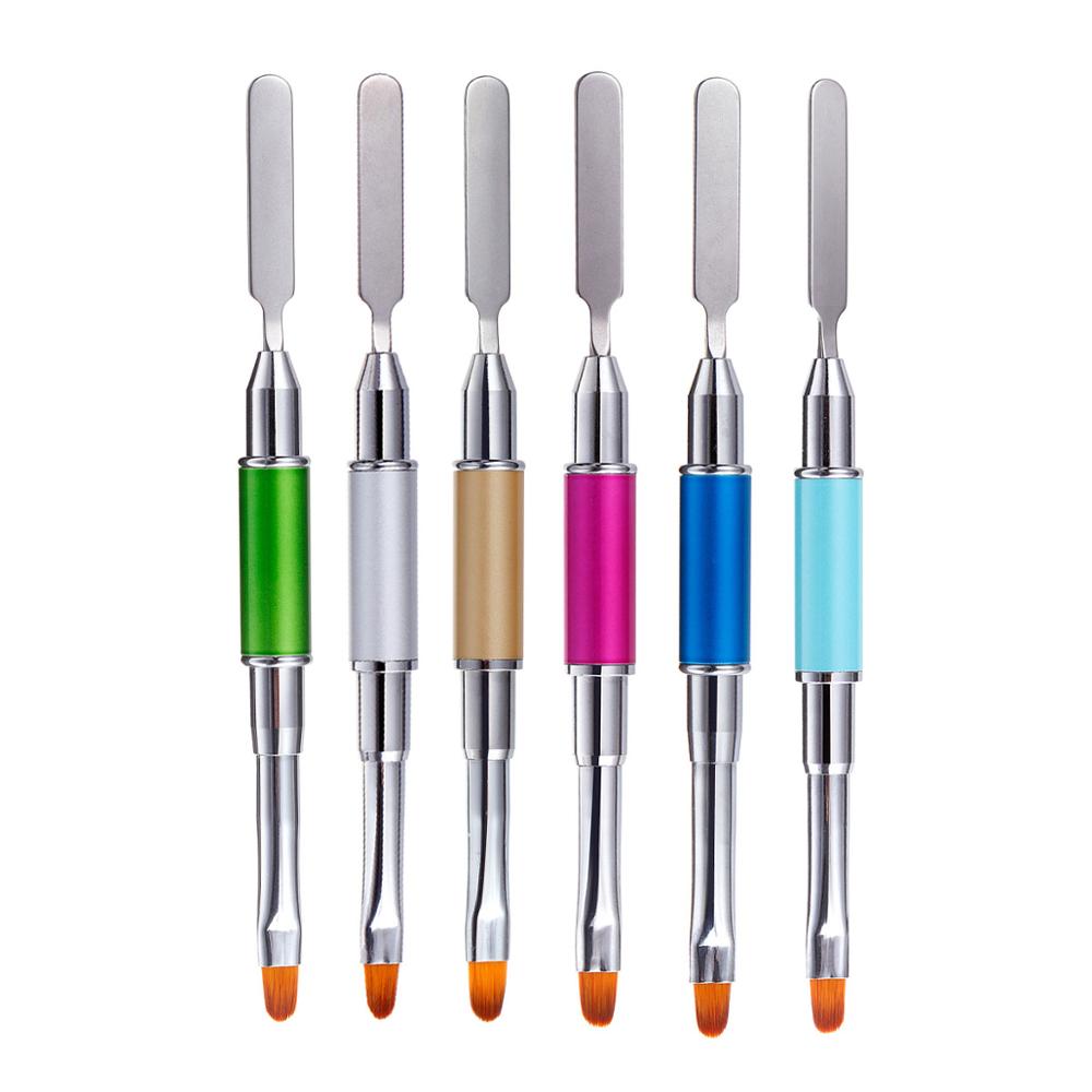 high quality colorful double head nail extension pen dual usage Nail art brush spatula pen Uv gel brush