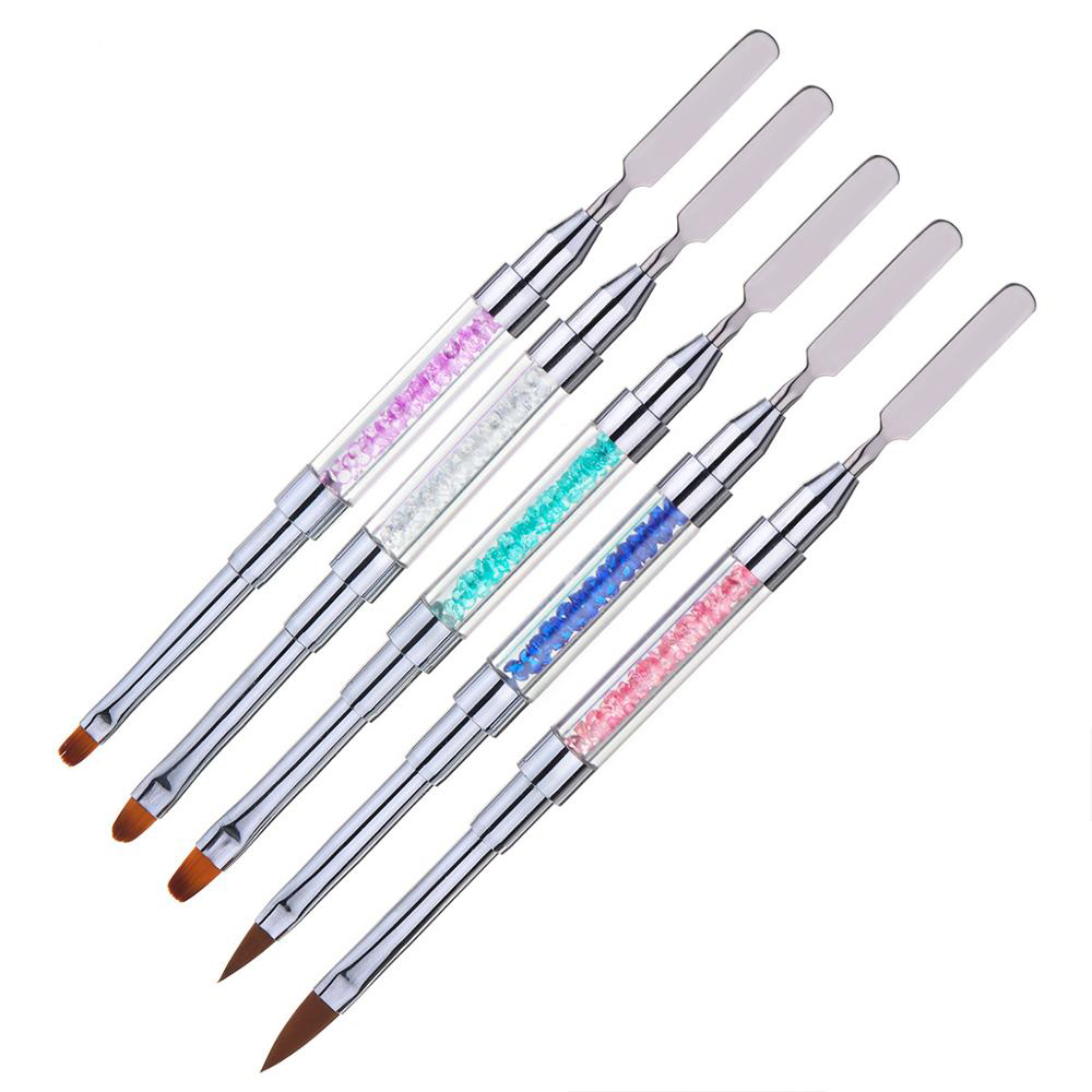 high quality colorful double head nail extension pen dual usage Nail art brush spatula pen Uv gel brush