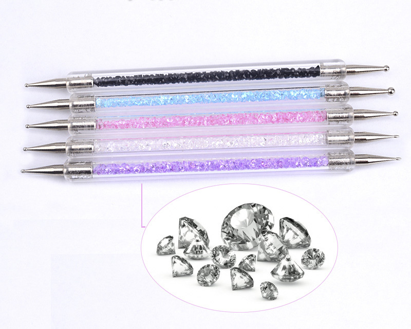 Crystal Beads Handle Rhinestone Studs Picker Wax Pencil Manicure Nail Art Tool Dual-ended Nail Dotting Pen