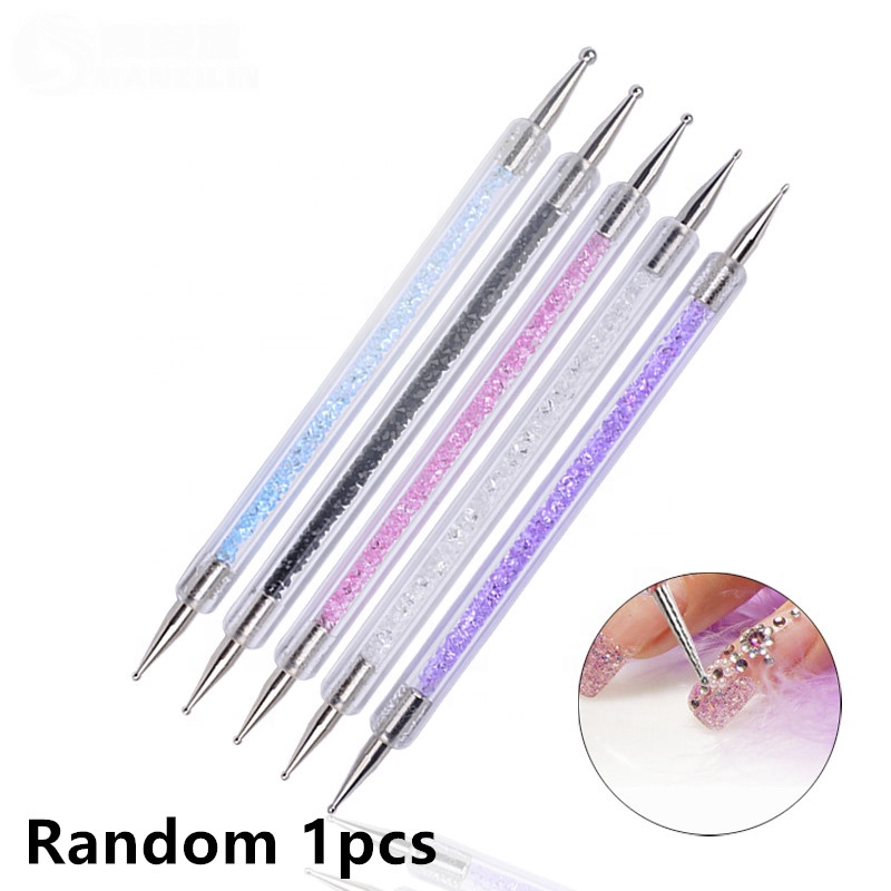 Crystal Beads Handle Rhinestone Studs Picker Wax Pencil Manicure Nail Art Tool Dual-ended Nail Dotting Pen