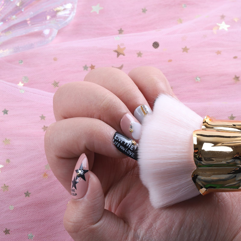 High Quality Private Label Rose Gold Handle Soft Nylon Hair Flower Shape Nail Art Tool Cleaning Dust Brush For Nail Art
