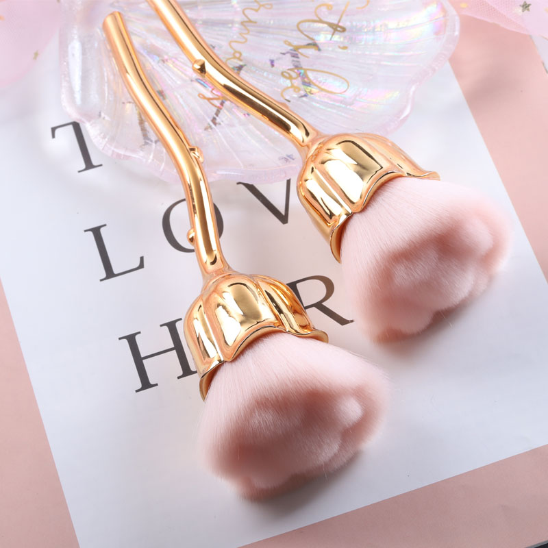 High Quality Private Label Rose Gold Handle Soft Nylon Hair Flower Shape Nail Art Tool Cleaning Dust Brush For Nail Art