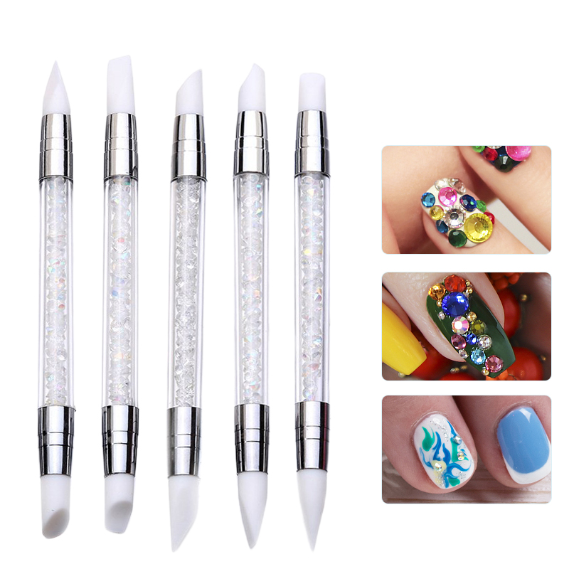 Dual-Ended 2 Ways Nail Art Silicone Sculpture Pen Carving DIY Painting Glitter Rhinestone Acrylic Manicure Dotting Tool