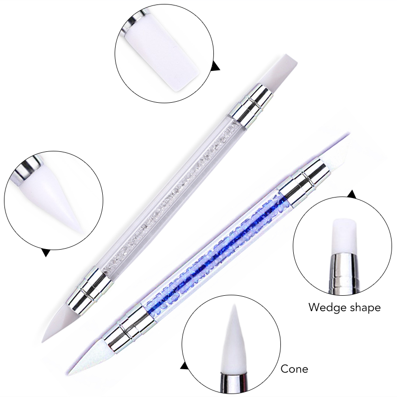 Dual-Ended 2 Ways Nail Art Silicone Sculpture Pen Carving DIY Painting Glitter Rhinestone Acrylic Manicure Dotting Tool