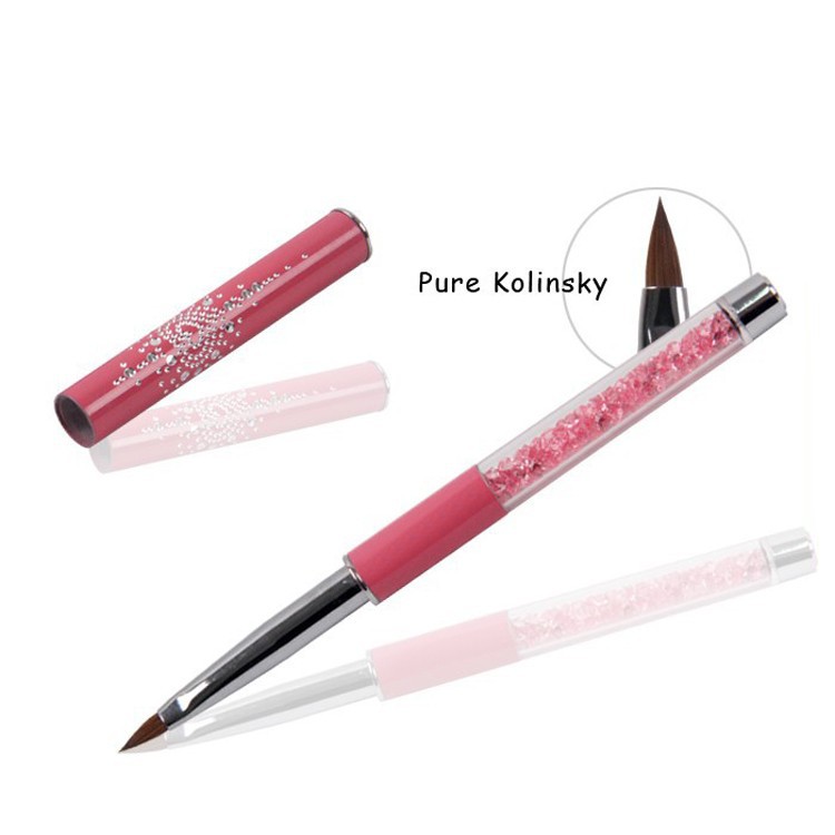 Beauty diamond handle pink nail brush kolinsky nail polish brush customized logo N-10