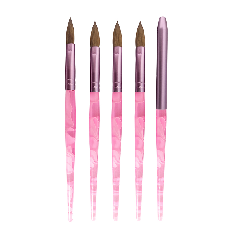 High quality pink acrylic handle stable kolinsky hair acrylic nail brush for acrylic nails