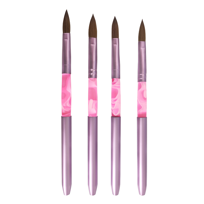 High quality pink acrylic handle stable kolinsky hair acrylic nail brush for acrylic nails