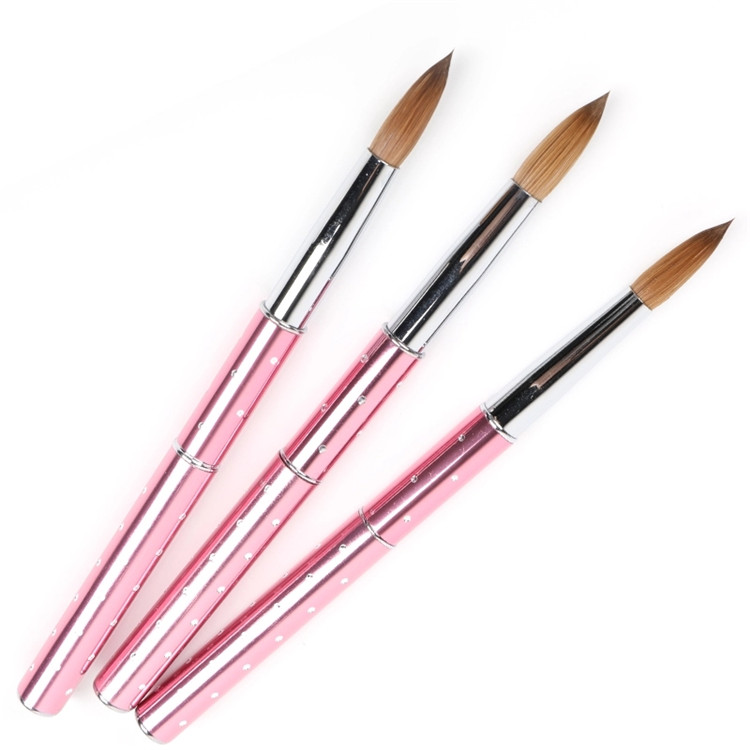 High Quality Pink Metal Handle 100% Pure Kolinsky Hair Acrylic Application Brush Stable brush
