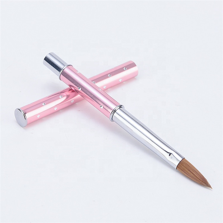 High Quality Pink Metal Handle 100% Pure Kolinsky Hair Acrylic Application Brush Stable brush