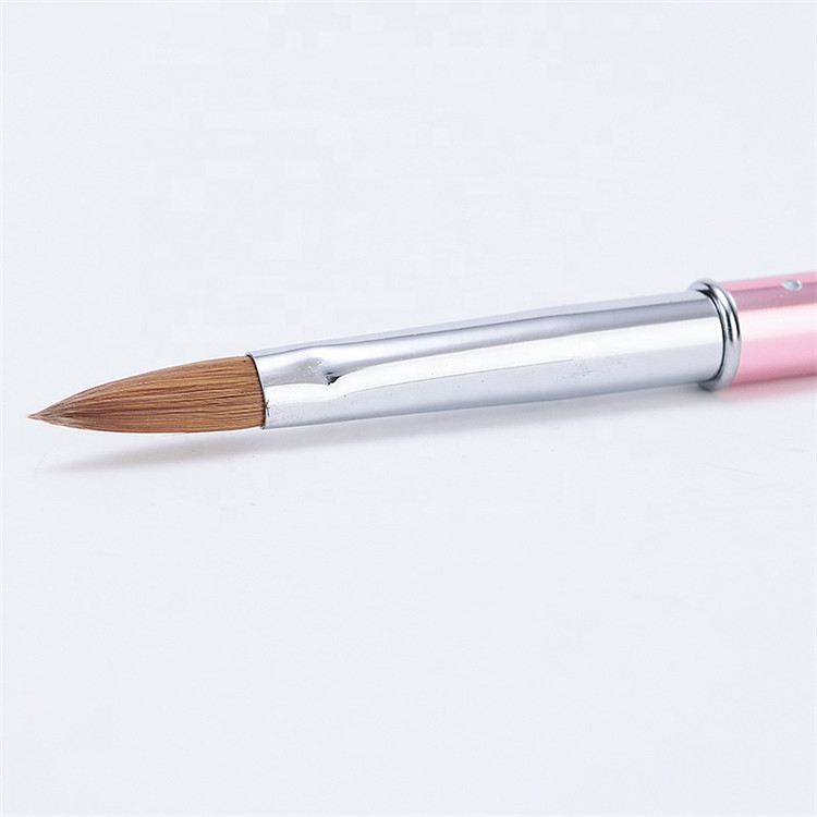 High Quality Pink Metal Handle 100% Pure Kolinsky Hair Acrylic Application Brush Stable brush