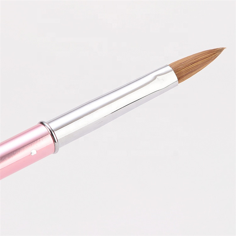 High Quality Pink Metal Handle 100% Pure Kolinsky Hair Acrylic Application Brush Stable brush
