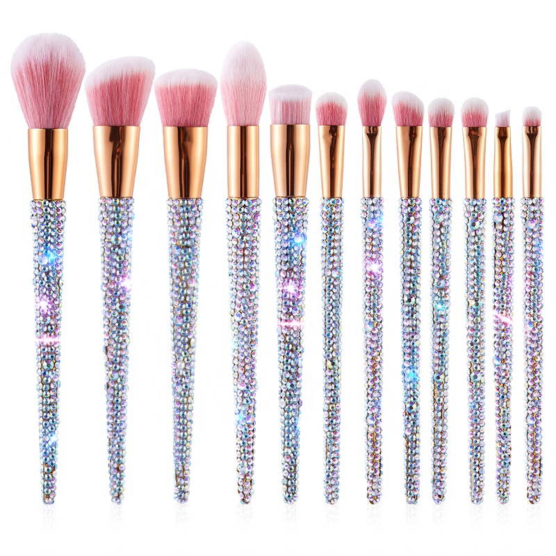 12pcs Custom logo Rhinestone Synthetic Diamond Bling Glitter sparkle makeup brush set
