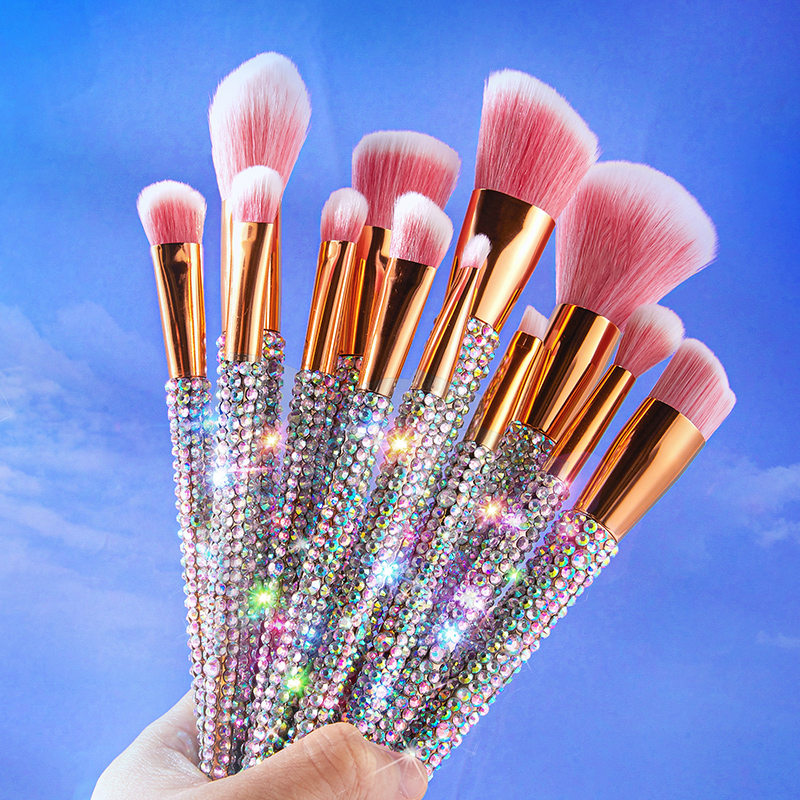 12pcs Custom logo Rhinestone Synthetic Diamond Bling Glitter sparkle makeup brush set