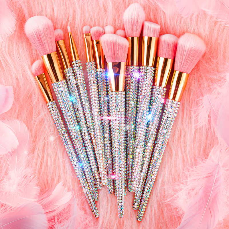 12pcs Custom logo Rhinestone Synthetic Diamond Bling Glitter sparkle makeup brush set