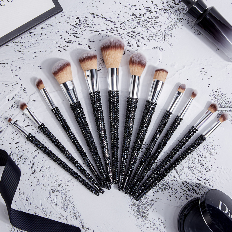 12pcs Custom logo Rhinestone Synthetic Diamond Bling Glitter sparkle makeup brush set