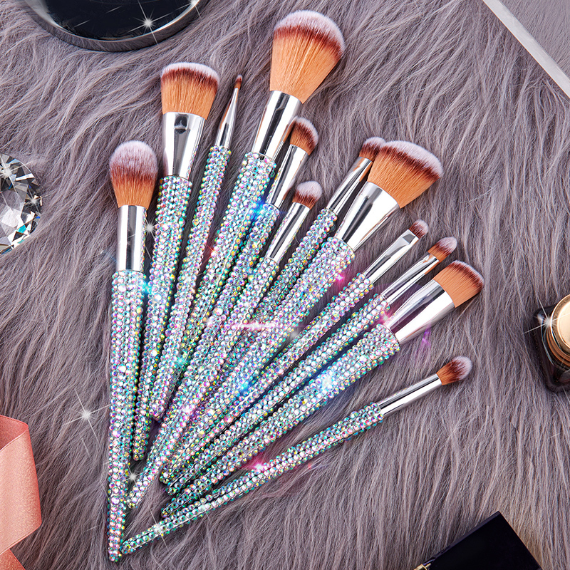12pcs Custom logo Rhinestone Synthetic Diamond Bling Glitter sparkle makeup brush set