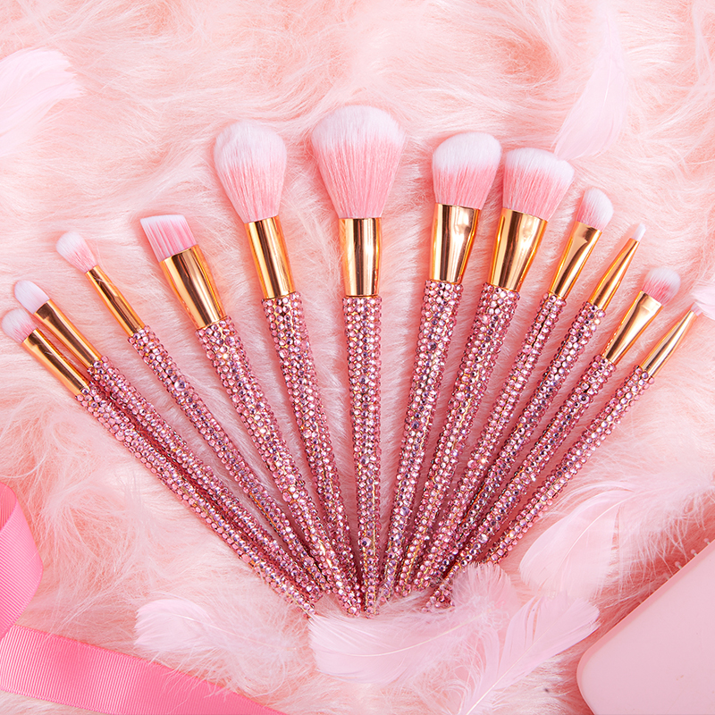 12pcs Custom logo Rhinestone Synthetic Diamond Bling Glitter sparkle makeup brush set