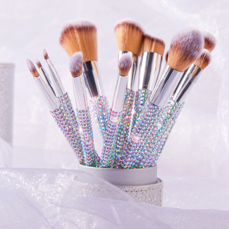 12pcs Custom logo Rhinestone Synthetic Diamond Bling Glitter sparkle makeup brush set