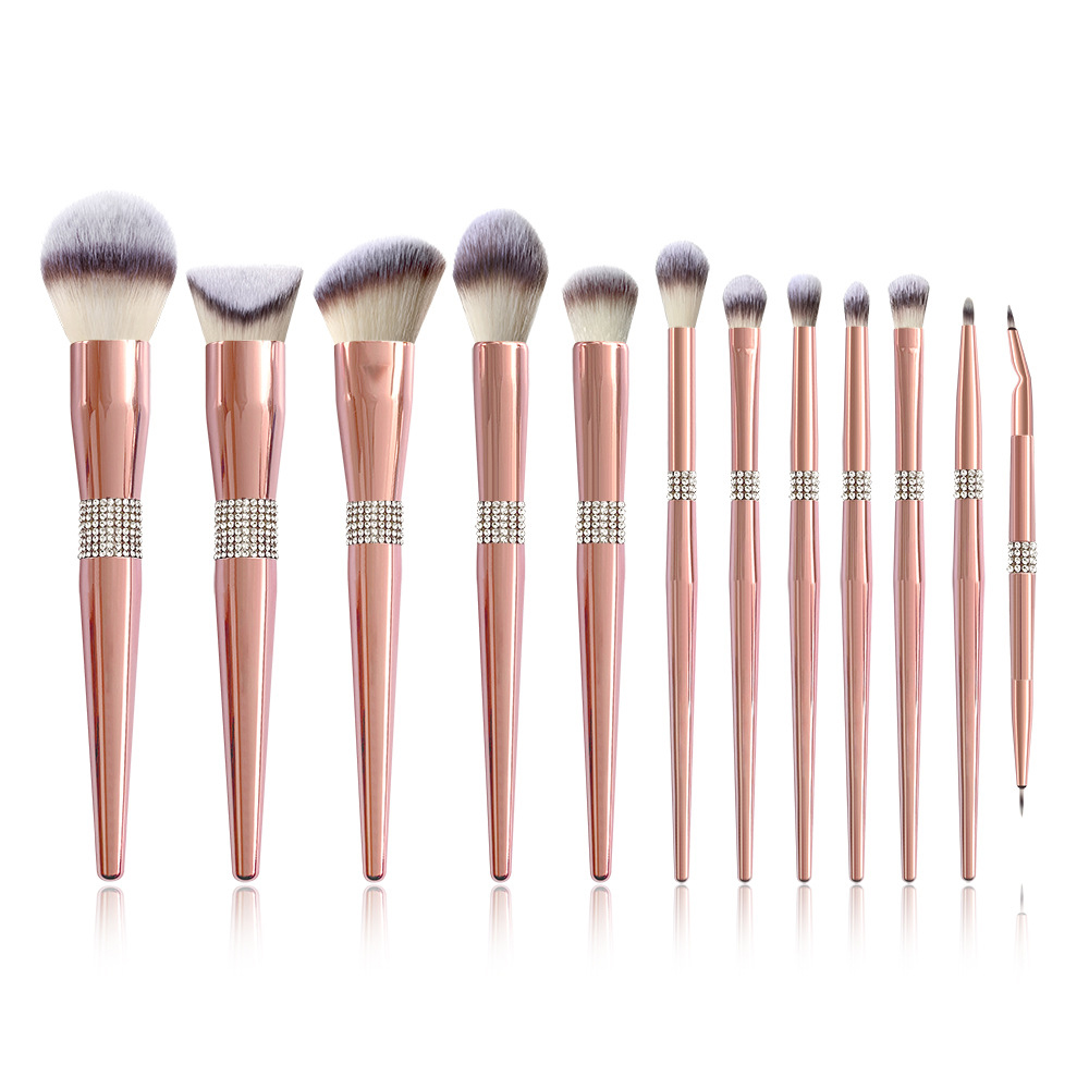 Luxury 15pcs Vegan High end Private custom label diamond makeup brush set with PU bag