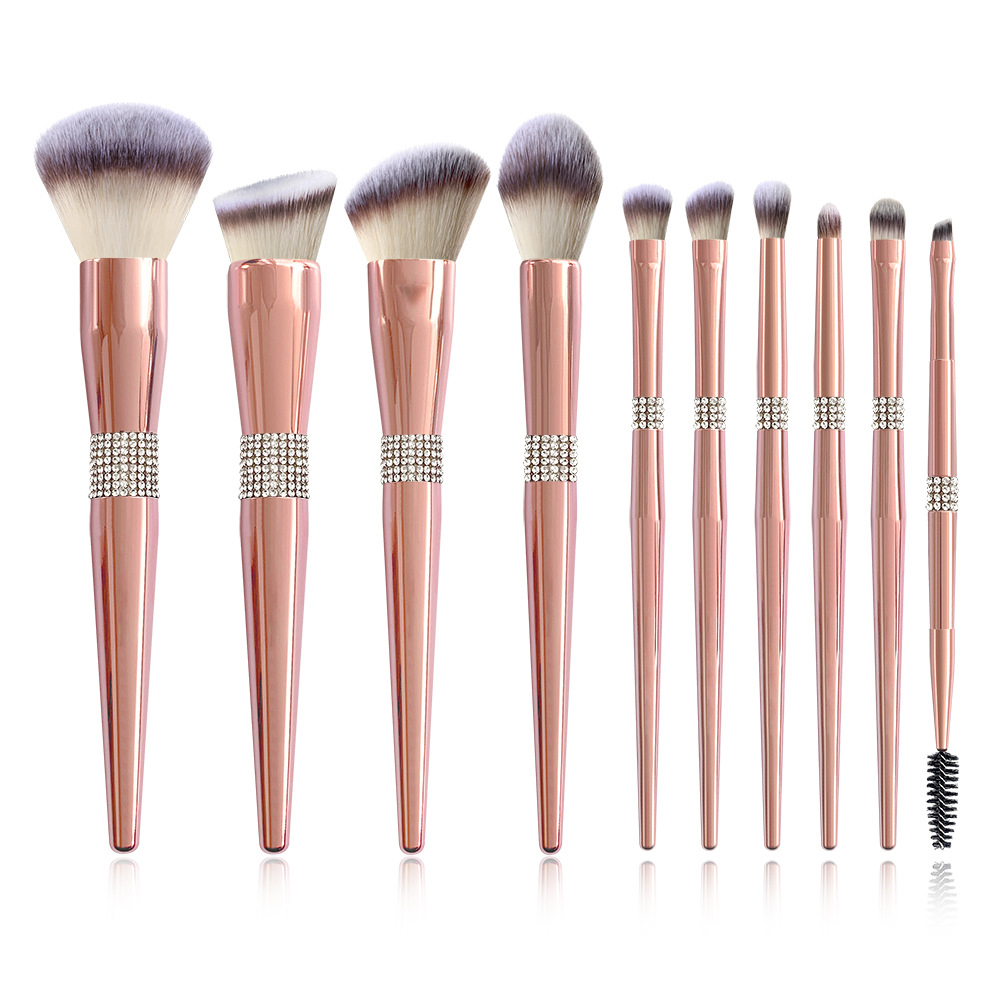 Luxury 15pcs Vegan High end Private custom label diamond makeup brush set with PU bag