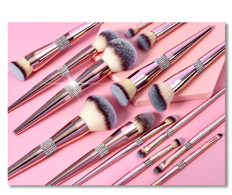 Luxury 15pcs Vegan High end Private custom label diamond makeup brush set with PU bag