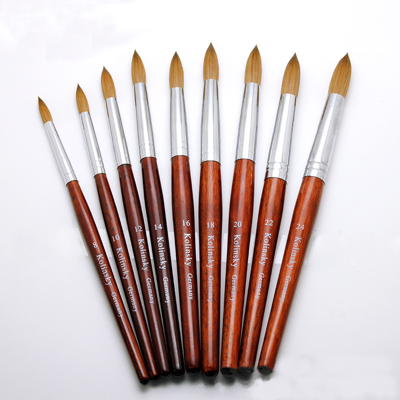 High Quality Red Wood Handle Kolinsky Acrylic Nail Brush Different Sizes Can Be Selected
