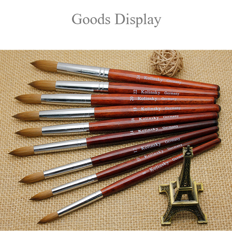 High Quality Red Wood Handle Kolinsky Acrylic Nail Brush Different Sizes Can Be Selected