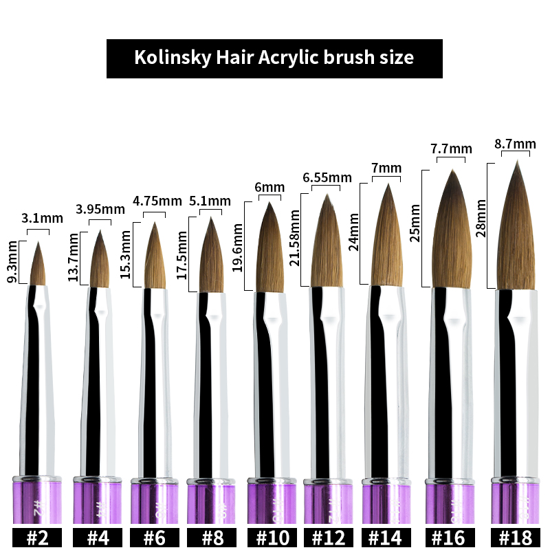 2#--22# Pink Color Kolinsky Hair Nail Acrylic Brush Nails Oval Nail Art Brushes