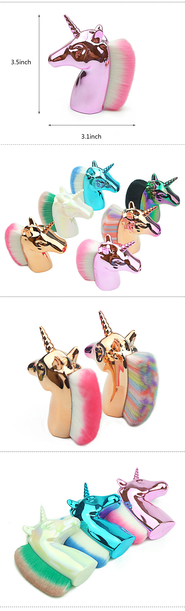 2021 New Multi-Functional Rainbow Powder Cosmetic Makeup Brush for Blusher or Nail Dust Remover