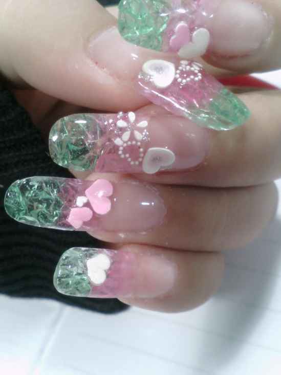 Colored glaze picture green gradient color flower pattern is coming