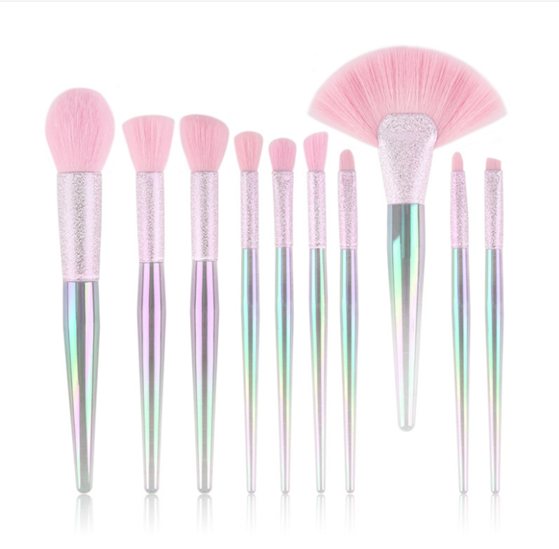 10 rainbow crystal dull polish ferrule makeup brush set of 3D fantasy beauty makeup tools
