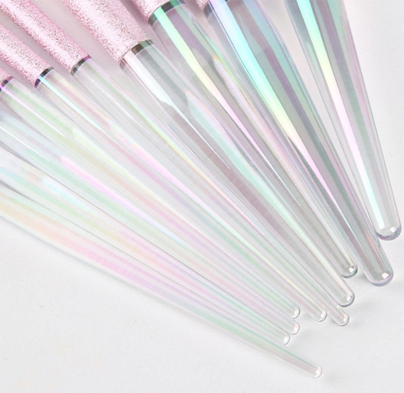 10 rainbow crystal dull polish ferrule makeup brush set of 3D fantasy beauty makeup tools