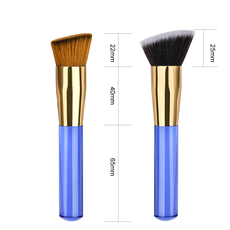 High quality oblique head foundation makeup brush plastic handle wool fiber vegan makeup foundation brush