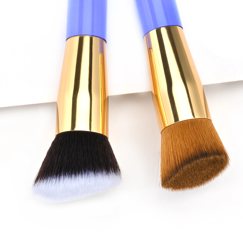 High quality oblique head foundation makeup brush plastic handle wool fiber vegan makeup foundation brush