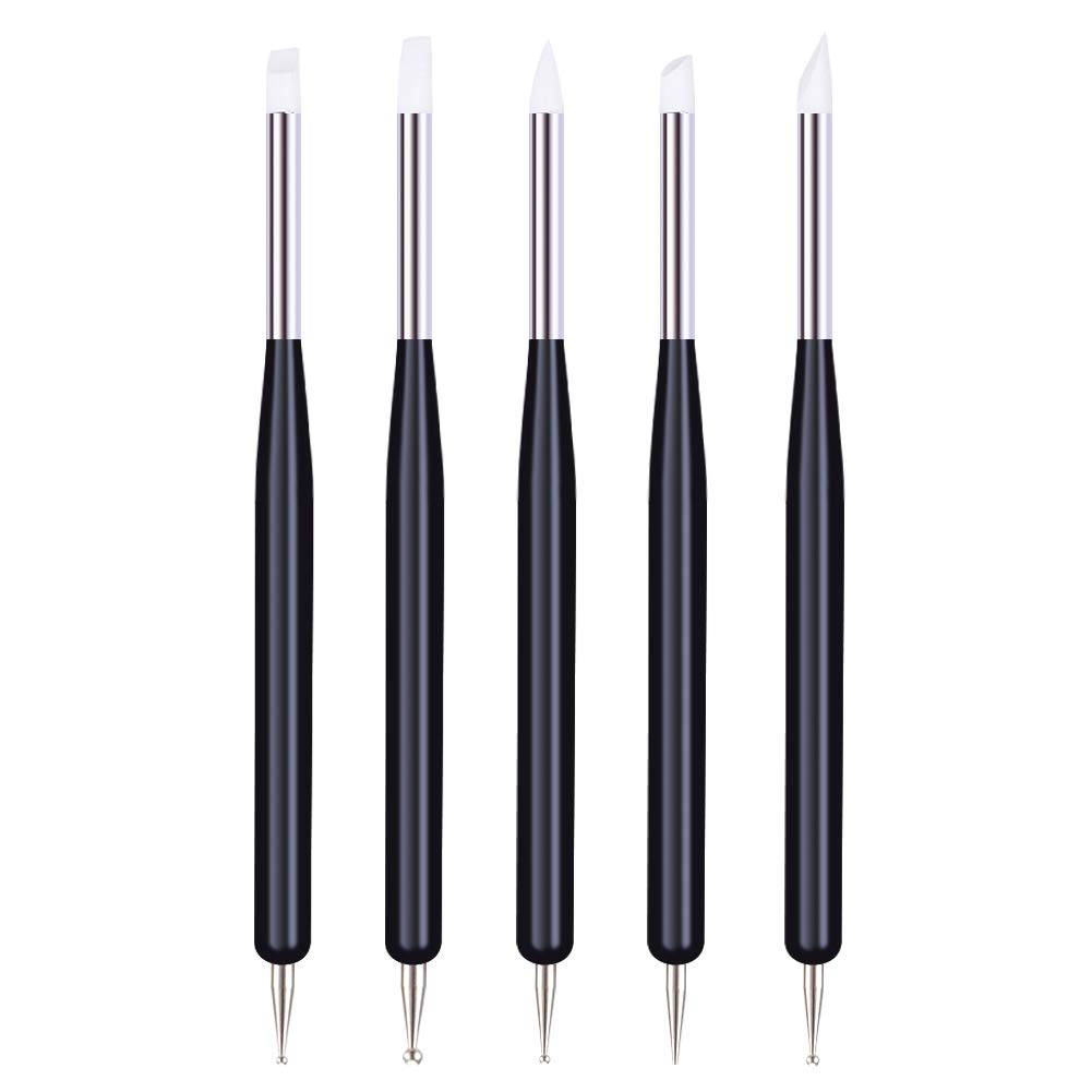 5pcs Wood Handle Dotting Tools Double Dual Head Nail silicone brush